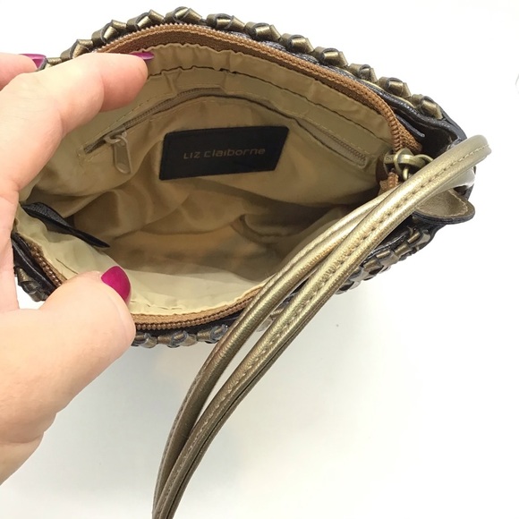 Liz Claiborne Gold Woven Small Crossbody Bag Purse - Picture 5 of 13